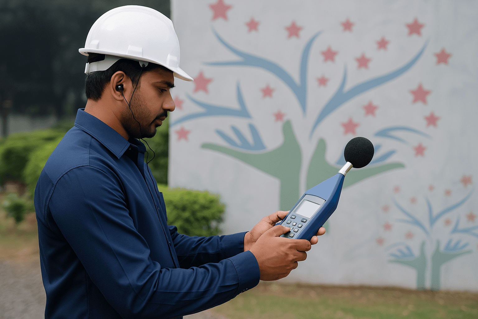 Engineer conducting workplace noise testing